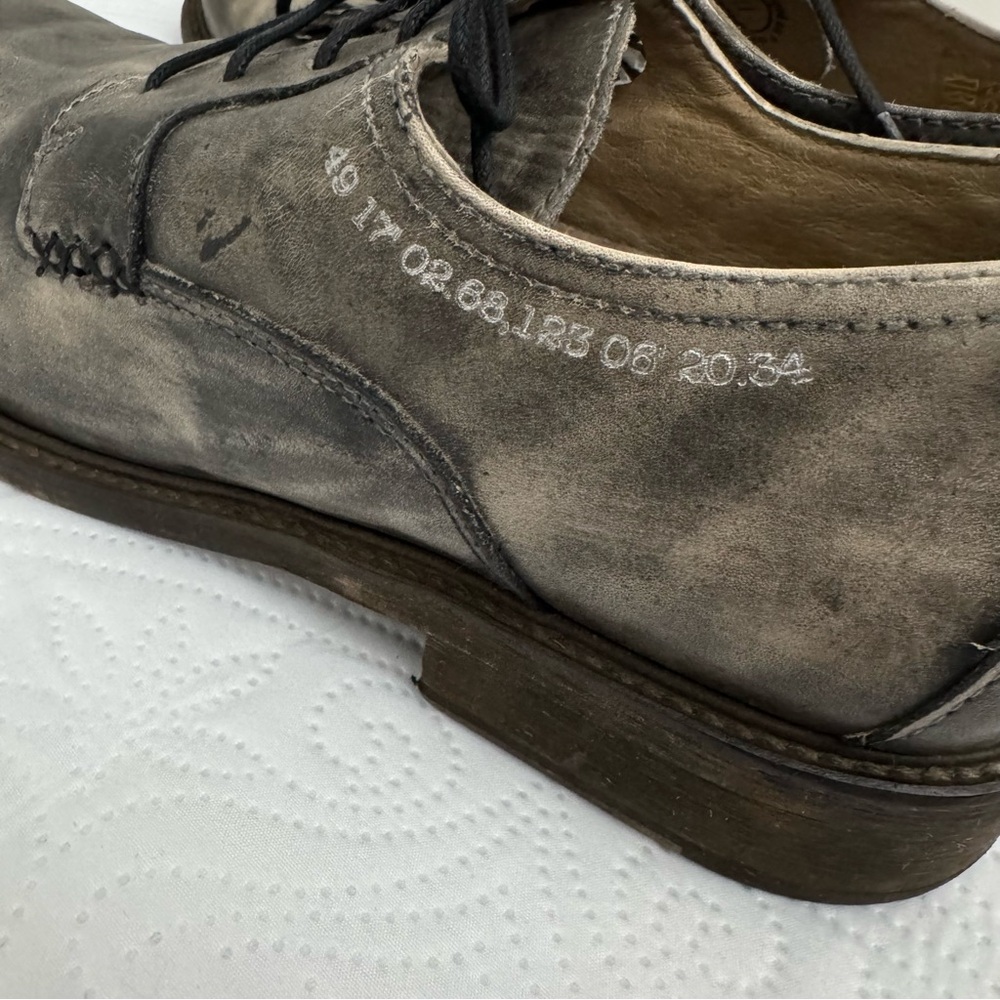 John Fluevog Grant Leather Derby Shoes Washed Black Distressed Finish Size 11 - Picture 6 of 15